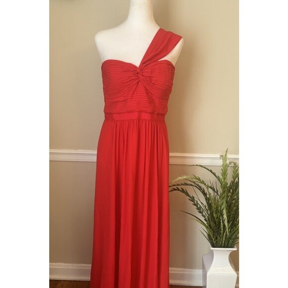 NWT BCBG Maxazria Size 8 Jamille One Shoulder Maxi Dress Chiffon Red Berry - Picture 1 of 7